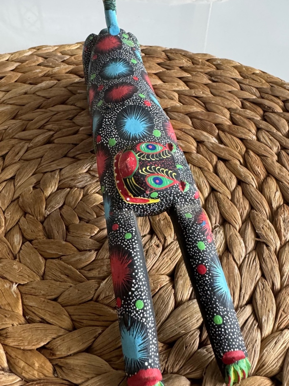 Stretching Cat Alebrije Hand Painted Carved Oaxaca Mexico signed